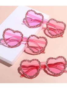 1pc Heart-Shaped Rhinestone Glasses, Suitable For Daily Use, Festivals, Parties, Valentines, Fashion Decorative Glasses - Multicolor - View 2