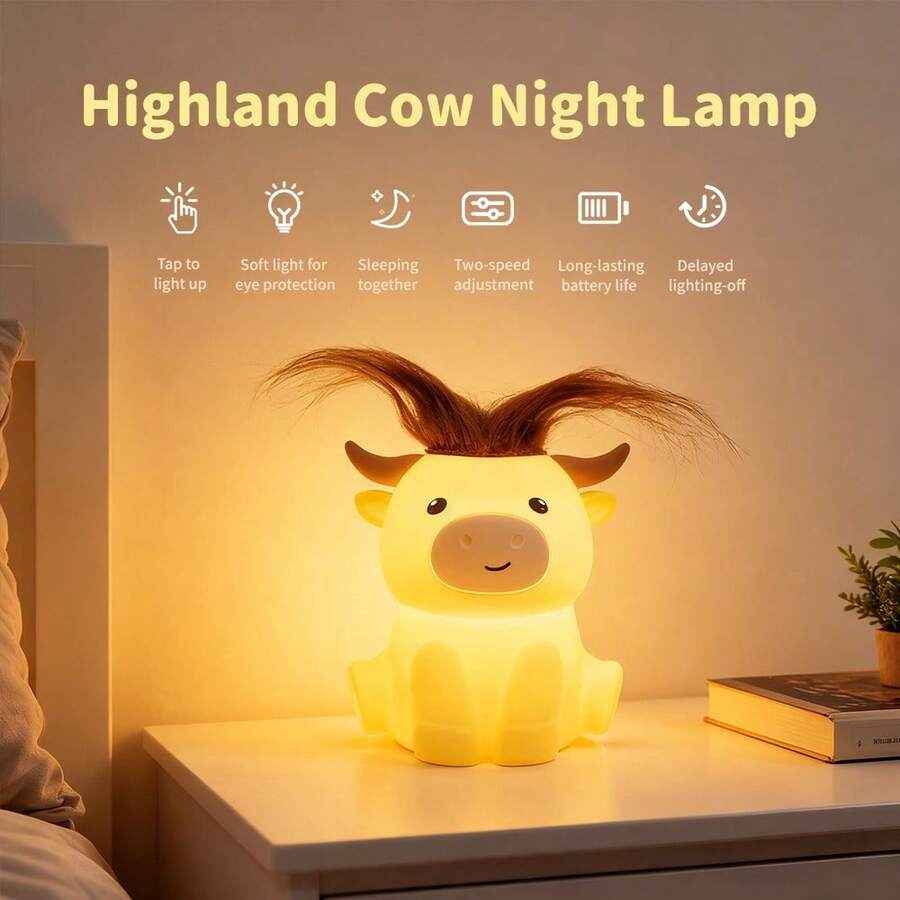 Highland Cow Decor Night Light, Rechargeable And Dimmable Soft Farm Animal Highland Cattle Lamp With Soft Touch,Novelty Highland Cow Party Favors Cute Gifts For Adults Boys Girls Women Men - 高地牛夜燈 - 查看 1