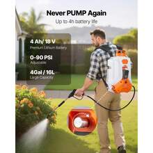 Battery Powered Backpack Sprayer, 4 Gallons Electric Backpack Sprayer, 2 Wands & 8 Nozzles, Adjustable 0-90 PSI, 4H Runtime, Portable Yard Garden Lawn Sprayers For Weeding Spraying Cleaning - 查看 2