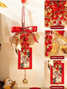 1pc 2026 New Year Auspicious Fruit Pendant, Chinese New Year Porch Pendant, Spring Festival New Year Kitchen Cabinet Decor, Window Wall Front Door Decor, Small Christmas Wreath - Compact Christmas Wreath For Indoor Use, Fireplace Window Farmhouse Indoor Home Decor New Year Room Decoration - Multicolor - View 4