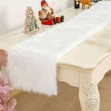 1pc Soft Plush Faux Fur Table Runner, White, Pink- 13x36 Inch, 13x72 Inch Winter Christmas Home Decor,Holiday Party Dining Table Cover For Coffee Table & Dresser, White Fuzzy Festive Birthday Decoration,Christmas Theme Tablecloth,Holiday Kitchen Dining Table Decoration For Home Party Decor,Room Decoration, Holiday Party Decoration,Holiday Dining Indoor/Outdoor Use, Christmas & Valentine's Day Decor - 白色 - 查看 9