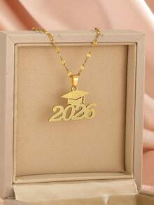 2026 Graduation Cap Necklace, Stainless Steel Material, Gold Sandblasted Finish, Suitable For Male And Female Graduates, Friends, Graduation Gift, Back To School Accessory - Multicolor - View 1