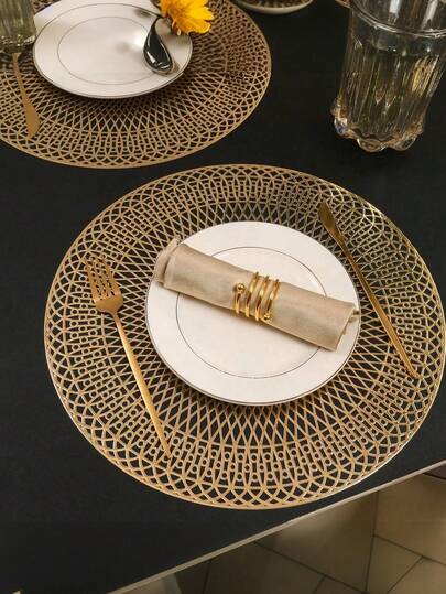 12pcs Gold Foil Geometric Pattern Placemats, Decorative Placemats, Holiday Decor, Dining Table Mats, Heat Insulation Pads, Suitable For Hotels, Restaurants, Home Kitchens