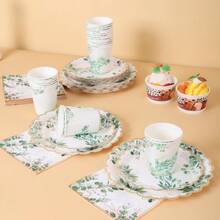 Leaf Gold Rim Petal Shaped Disposable Plates, Napkins, Cups - Party Supplies For 16 Guests, Disposable Paper Plates Tableware Suitable For Birthday, Wedding, Party, Family Picnic - Multicolor - View 4