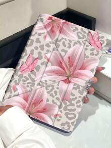 Leopard Lily Flower Pattern Protective Case, Suitable For IPad Air 8(M4) 2026 (11-Inch), Air 8(M4) 2026 (13-Inch), 10th Gen, 10.2/Mini6/Mini7/9.7 Inch, Galaxy Tab A9 Plus. 3+Y Foldable Anti-Bending, Silicone Reinforced Corners, Auto Wake/Sleep, Built-In Pencil Slot, Multi-Angle Foldable Stand - Perfect Daily Protection, Halloween Gift, Fashionable Minimalist Pattern. - Multicolor - View 3