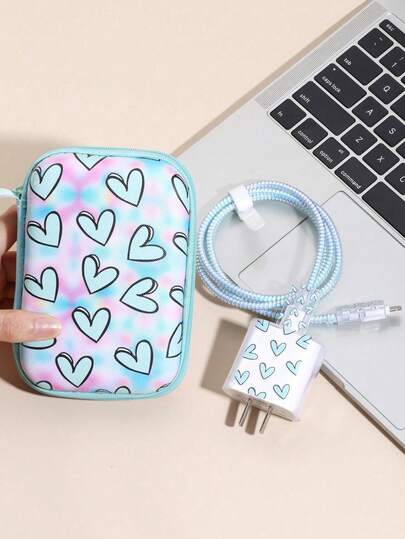 Colorful Love Data Cable Decoration Defense Cable Cracking Love Storage Bag With Zipper Hanging Rope