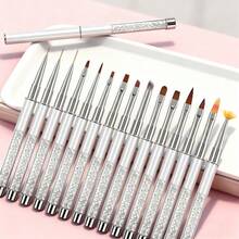 1-15PCS White And Black Metal Nail Art Brushes With Diamond Handle - Versatile Styles For Professional Salons And Home Use - White - View 3