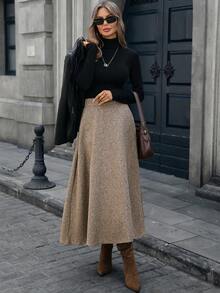 Mobula Sound Fashionable Casual Elegant Wool Blend Button Zip Skirt, Versatile For Spring/Autumn, Suitable For Dates, Weddings, Photoshoots