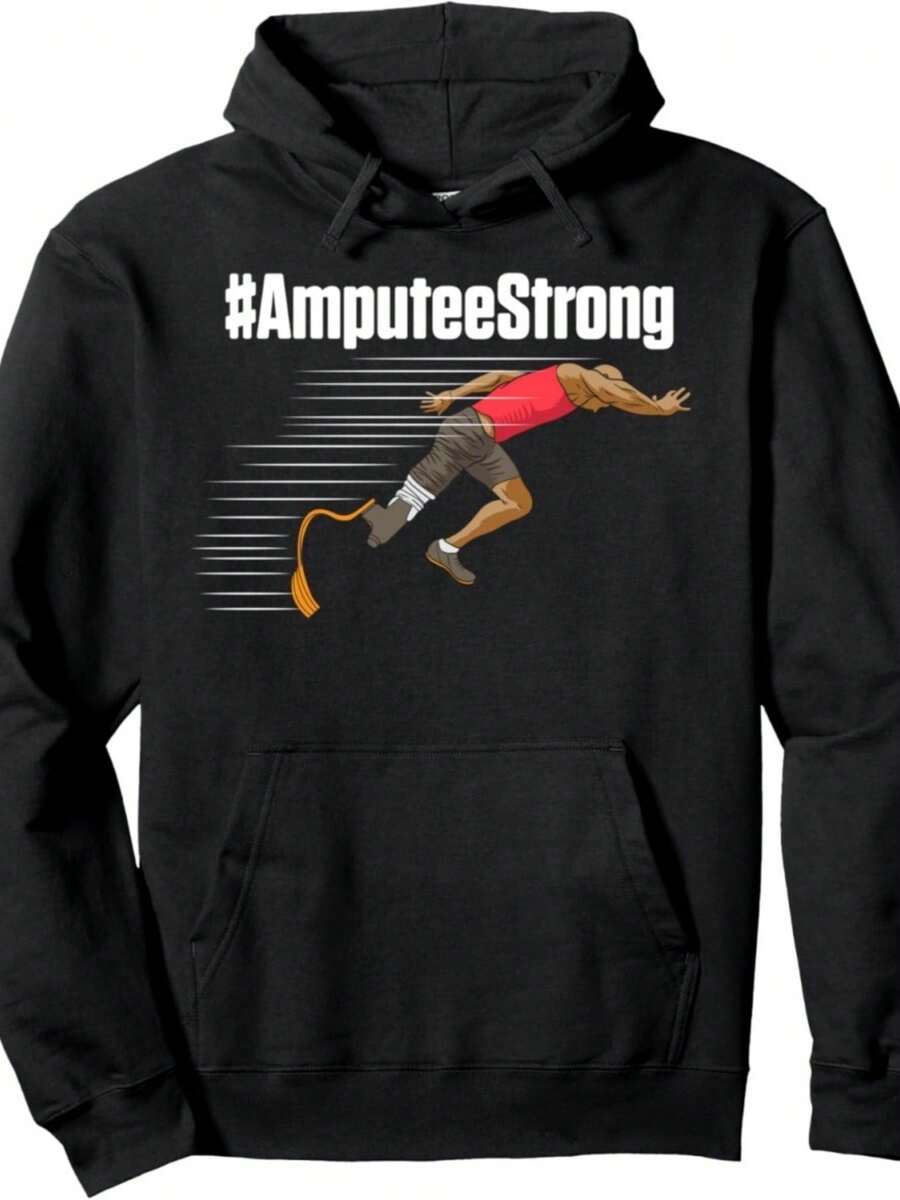 Sudadera con capucha de recuperación divertida "Corre fuerte" para amputados - Negro - Ver 1