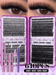 CMAYOME 576/592/640簇自然柔软超轻假睫毛，密度从10D到150D混合，长度8-16毫米，D型卷翘，厚度0.07毫米。适用于日常DIY睫毛嫁接、卡通风格睫毛、DIY分段延长睫毛尾部，以及假睫毛工具套装。 - 彩色 - 查看 2