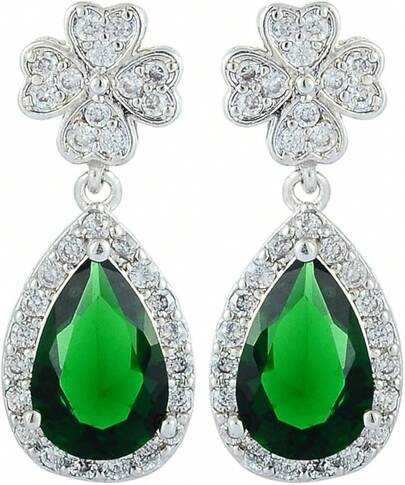 [RIZILIA TRÉBOL] Lágrima Piercing Aretes con Corte de Pera Piedras Preciosas Circonita CZ [4 Colores disponibles] en 18K Chapado en oro blanco, Elegancia Moderna Sencillo