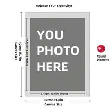 Kit di pittura a diamante personalizzata su misura per adulti, fai da te 5D, arte con punti a forma rotonda/quadrata, con foto, testo e disegno personalizzato, in varie dimensioni (20x25cm), decorazione personalizzata per la casa (Punti rotondi, 30x40cm), kit per adulti, decorazione con pittura a diamanti 5D