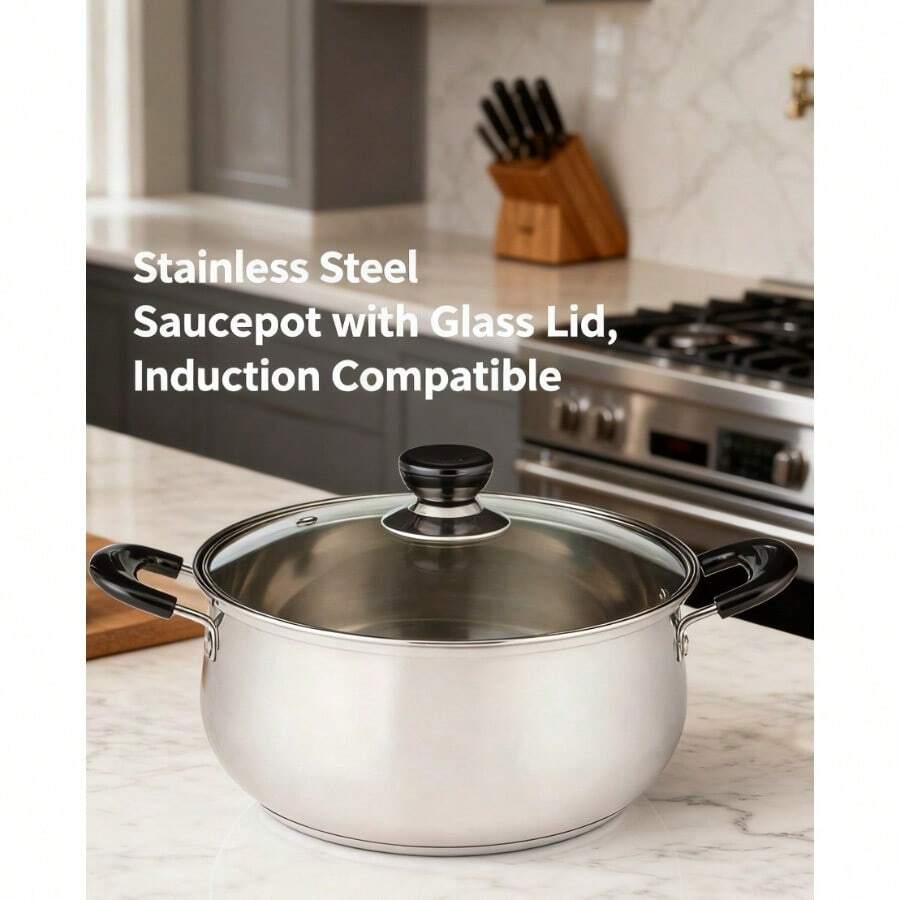 4.3-Quart Stainless Steel Pot With Glass Lid - 22cm, Induction Compatible For Soups & Slow Cooking - 肉凍 - 查看 1