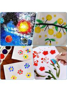 4/10/12件套，5个彩色花朵形状海绵印章套装，带木柄——非常适合DIY绘画和手工制作，海绵画笔套装，圆形花朵海绵刷适用于美术课丙烯画，泡沫模具刷 - 彩色 - 查看 2