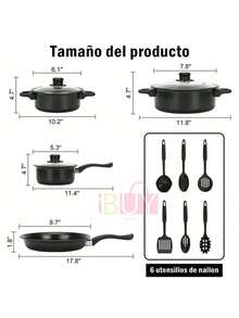 Juego de ollas de 13 piezas, juego de cocina de inducción de olla de piedra de 13 piezas, olla multifunción, olla antiadherente, juego de ollas antiadherentes multifunción de gran capacidad, juego de cocina antiadherente para estufa eléctrica doméstica, juego de utensilios de cocina, suministros de cocina, herramientas de cocina, apariencia exquisita, operación simple, superficie de cocción antiadherente resistente a los arañazos sin PFOA, adecuada para todo tipo de estufas, adecuada para el hogar, la escuela, los viajes, la tienda (azul, morado, rosa, negro) - Negro - Ver 2