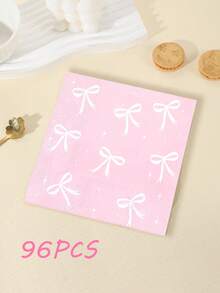 48张13英寸 x 13英寸粉色蝴蝶结餐巾纸 - 甜美白色蝴蝶结+闪亮星星印花，纸质，可爱风格，适合生日派对、闺蜜聚会、下午茶等主题活动以及日常使用。 - 彩色 - 查看 9