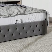 Upholstered Bed In An Ear Shape. Double Row Of Flannel Rivets, Buttoned Seams At The Head And Foot Of The Bed, Double Bed 140*200. Functional Hydraulic Bed. The Slatted Base Is Covered In Black, Stain-Resistant Fleece, Grey. - Grey - View 6