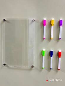 1块3D磁性亚克力白板（含6支白板笔）12*8英寸周计划日历信息书写板，可擦写磁性冰箱贴留言板，家居装饰待办事项清单计划板，非常适合家庭菜单，生日/毕业最佳礼物