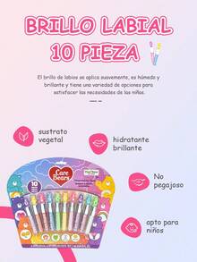 10 Pieza Brillo Labial A Base De Plantas De Favores De Fiesta Para NiñAs, Primer Set De Maquillaje Para NiñA, Brillo De Labios Con Sabor A Frutas, Brillante E Hidratante, Para Uso Diario, Lindo Regalo,Perfecto Para Fiestas, Fiestas De Pijamas Y Regalos De CumpleañOs, Edades 3+ - Multicolor - Ver 4