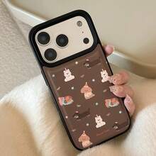 GUCADI 1pc Black & Coffee Color Puppy, Brown Puppy Design Phone Case Compatible With IPhone 15, 16, 13, 14, 11, Leather Texture, Cute, Personalized, Creative, Retro, Geometric, Cartoon, Kawaii, Niche, Ins Style - Coffee Brown - View 7