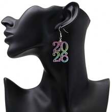 一对亚克力2026数字吊坠耳环，时尚首饰，女士派对佩戴礼物，新年饰品 - 耳環 - 查看 11
