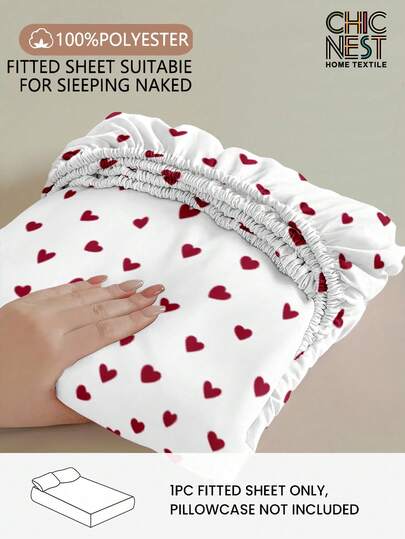 1 st minimalistiskt rött och vitt hjärtmönster dra-på-lakan, madrasskydd, alla hjärtans dag hjärtmönster madrassöverdrag, mjukt och andningsbart, passar twin-, full-, queen- och king-size-sängar, djupa fickor upp till 28 cm