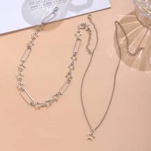 Fashion Double Layered Star Choker Necklace Punk Pentagram Silver Color Necklaces For Women Girls Jewelry Gift New - 銀色 - 查看 5