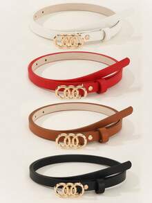 4件套女士简约金色三环皮带扣，适合搭配毛衣、外套、连衣裙、裤子等日常服饰，夏季、秋季、万圣节等场合皆宜。 - 彩色 - 查看 8