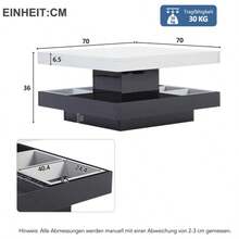 High-Gloss Tabletop, Functional Coffee Table, Living Room Table, 360° Rotatable, 2-Tier Rotating Tabletop With Storage Compartment, White Living Room Tabletop, Black Base 70*70*36 Cm - Black,White - View 2