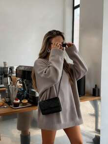 FOR BEAUTY Autumn And Winter New Solid Color Round Neck Simple Loose Casual Long Sleeve Knit Pullover Mid-Length Everyday Fashion, Versatile And Simple For Commuting Sweater Soft And Lazy Style Warm Christmas Top