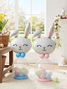11个/套复活节兔子造型装饰气球，DIY可爱兔子气球，3种款式，柔和粉彩色系甜美装饰道具，蓝/粉/黄乳胶气球，适合复活节家庭聚会派对装饰 - 彩色 - 查看 5