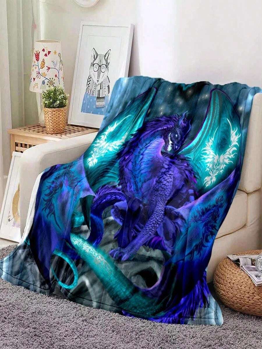 Dragon Flannel Blanket Print Yin Yang Design Soft And Lightweight Sofa Bed Cover King Size Bedspread Gift - trắng - Xem 1