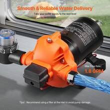 12V Diaphragm Pump, 1.8 GPM (6.81 L/Min), 3-Chamber 12 Volt DC Water Pump With Automatic Pressure Switch 40-100 PSI Adjustable, 60 PSI, 1/2'' MNPT Port, For RV Yacht Food Truck Camper Marine - 黑橙色 - 查看 5