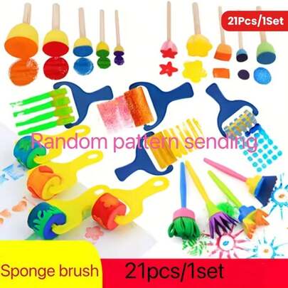 21pcs Painting Tool Set - Multi-Color Sponge Brushes, Stamps, Rollers & Ink Pads, Suitable For DIY Crafts, Watercolor Painting, Calligraphy - Complete Painting Tools, Ideal For Parties And Art Classes, Variety Of Sponge Stamps, Rollers, Sponge Sticks, Imprint, Graffiti Paint Tools, Craft Art Painting Tools, Art Supplies, DIY Creative Painting Tools, DIY Hobbyists, Applicable For Household Items, DIY Craft Projects, Craft Supplies, Birthday Gifts, Personalized Gifts