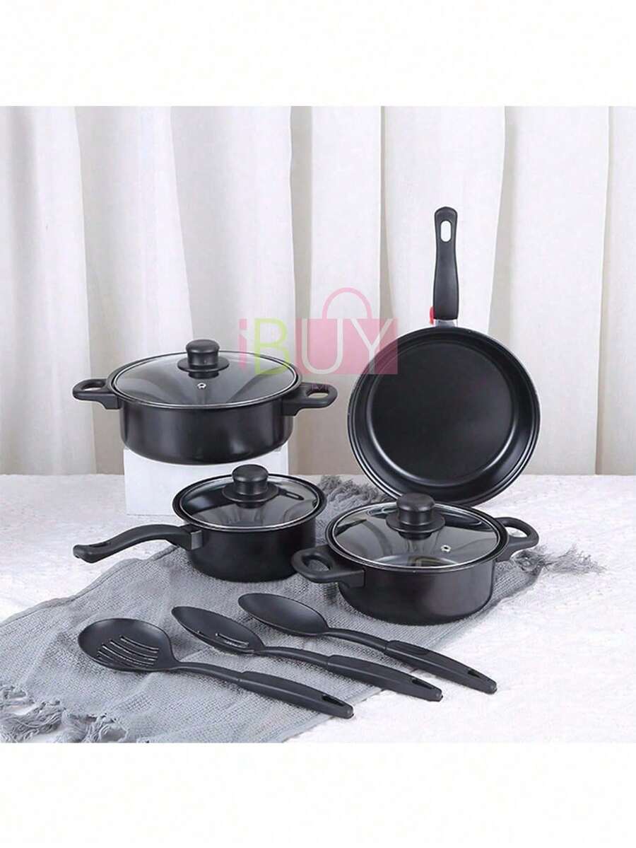 Juego de ollas de 13 piezas, juego de cocina de inducción de olla de piedra de 13 piezas, olla multifunción, olla antiadherente, juego de ollas antiadherentes multifunción de gran capacidad, juego de cocina antiadherente para estufa eléctrica doméstica, juego de utensilios de cocina, suministros de cocina, herramientas de cocina, apariencia exquisita, operación simple, superficie de cocción antiadherente resistente a los arañazos sin PFOA, adecuada para todo tipo de estufas, adecuada para el hogar, la escuela, los viajes, la tienda (azul, morado, rosa, negro) - Negro - Ver 1