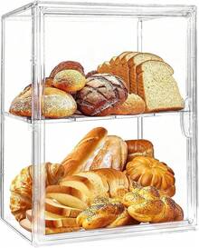 Panera acrílica, almacenamiento de pan transparente, 2 capas ajustable, material para mascotas de calidad alimentaria, también adecuado para manualidades, cajas ciegas - Estilo A - Ver 9