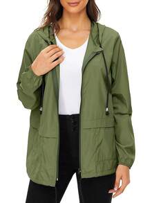 Packable Waterproof Lightweight Women's Rain Jackets With Hood Windbreaker - C Army Green - View 7