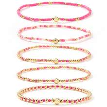 5件套时尚优雅铜珠手链，彩色米珠铜珠弹力手链，可叠戴手链，友谊手链，女士手链，送朋友的礼物，幸运礼物，生日礼物，家庭礼物，最佳礼物 - 多色5件套裝 - 查看 10