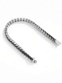 1 pieza Pulsera de tenis de plata de ley 925 con diamante Moissanite de 4 garras de 3 mm de alta calidad, totalmente enjoyada, de lujo, de alta gama, joyería exquisita, joyería de moda, regalo de boda y compromiso para novias - Negro - Ver 4