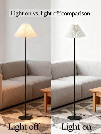 1pc Minimal Vloer Lamp USB Plug, Wit Pleated Lampshade Moderne Living Room, Bedroom, Desk, Bedside, Vintage, Warm Light, Sc inavian view 3