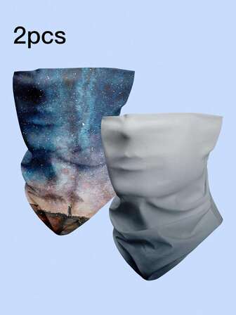 2PCS Fashionable Knitted Polyester Neck Gaiter Breathable & Stretchable Neck Warmer With Print Design For Outdoor Activities
