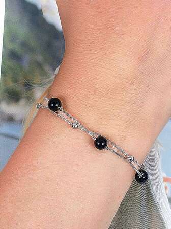 1条S925纯银简约时尚串珠手链，百搭双层设计，适合女性日常佩戴和作为礼物