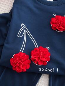 2pcs/Set Girls' Floral Print Top And Pants Casual Outfit, Spring/Summer - Royal Blue - View 5
