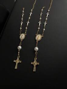 1 x Đồ trang trí tràng hạt vô lăng | Phụ kiện mặt dây chuyền tràng hạt ô tô | Trang trí xe hơi | Mặt dây chuyền ô tô | Trang trí mặt dây chuyền ô tô thời trang độc đáo - Thập tự giá ngọc trai - Xem 11