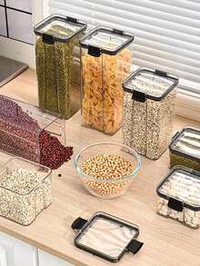1个密封食品储物罐，大容量带盖，适用于存放干货，可用于厨房食品储藏室收纳谷物、大米、意大利面、茶叶、坚果和咖啡等。 - 彩色 - 查看 8