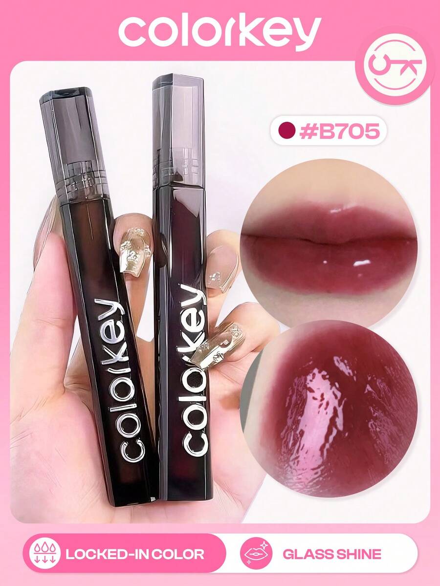 COLORKEY Mirror Gloss Lip Gloss, Glossy And Moisturizing Lip Color, Non-Sticky And Long-Lasting, Nourishing Lips. Liquid Lipstick, Super Moisturizing Lip Gloss, Caring For Lips, Creating A Refined Lip Makeup. Lip Balm, Lip Color, Lip Gloss, Lip Care Set, Suitable For Spring/Summer, Y2K Retro Style, 90s Style, Birthday Gift, Vacation, Party - B705 Grape Jelly - 查看 1