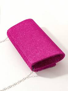 1pc Fuchsia Sequin Elegant Mini Pleated Clutch Bag With Rhinestone, Suitable For Wedding, Banquet, Party - Hot Pink - View 7