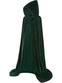 Unisex Hooded Cape Long Velvet With Hood Halloween Cosplay Costumes 43-71inches - Green - View 5