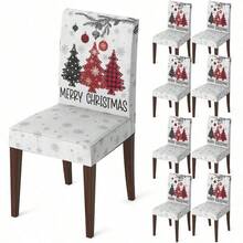 - Juego de 4 fundas para sillas de comedor de Navidad, pinos rojos, elsticas, extrables y lavables, protectores de silla para comedor y decoracin del hogar - Blanco y rojo + 8 - Ver 2