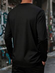 Men's Fashionable Versatile Minimalist Printed Casual Crew Neck Slim Fit Long Sleeve T-Shirt, Spring/Autumn